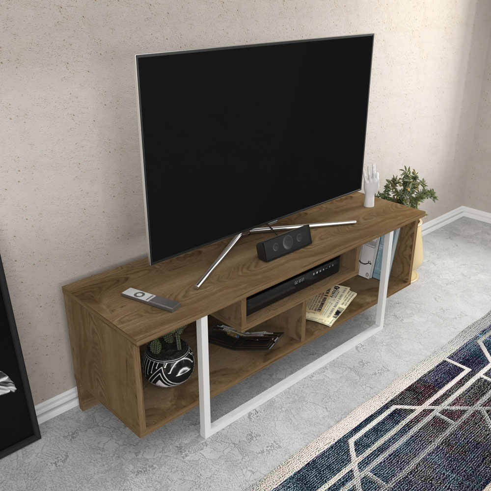 Decorotika Asal Oud Oak and White Wide TV Unit Image 5