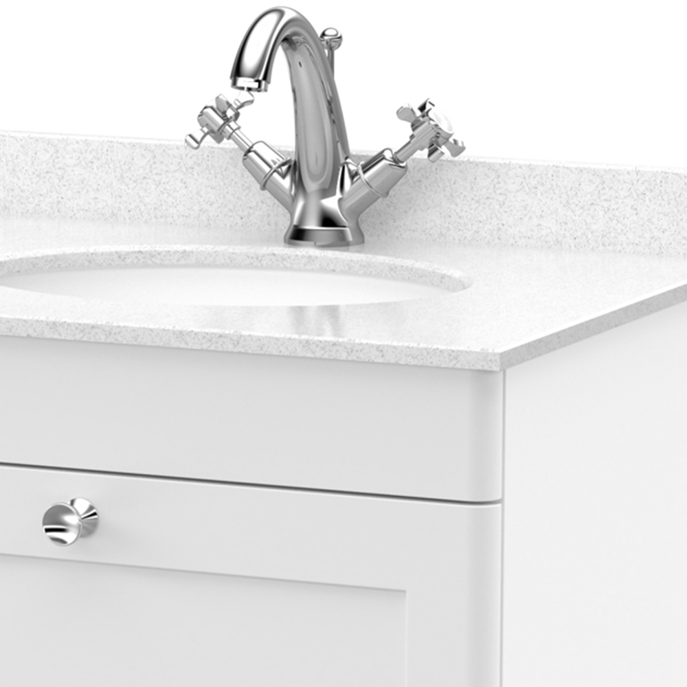 nuie Classique Single Drawer Satin White Wall Hung Unit and 1 Tap Hole Marble Basin 600mm Image 2