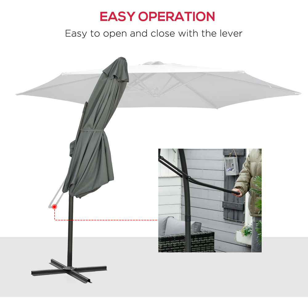 Outsunny Grey Easy Lever Crank Cantilever Parasol 3m Image 4