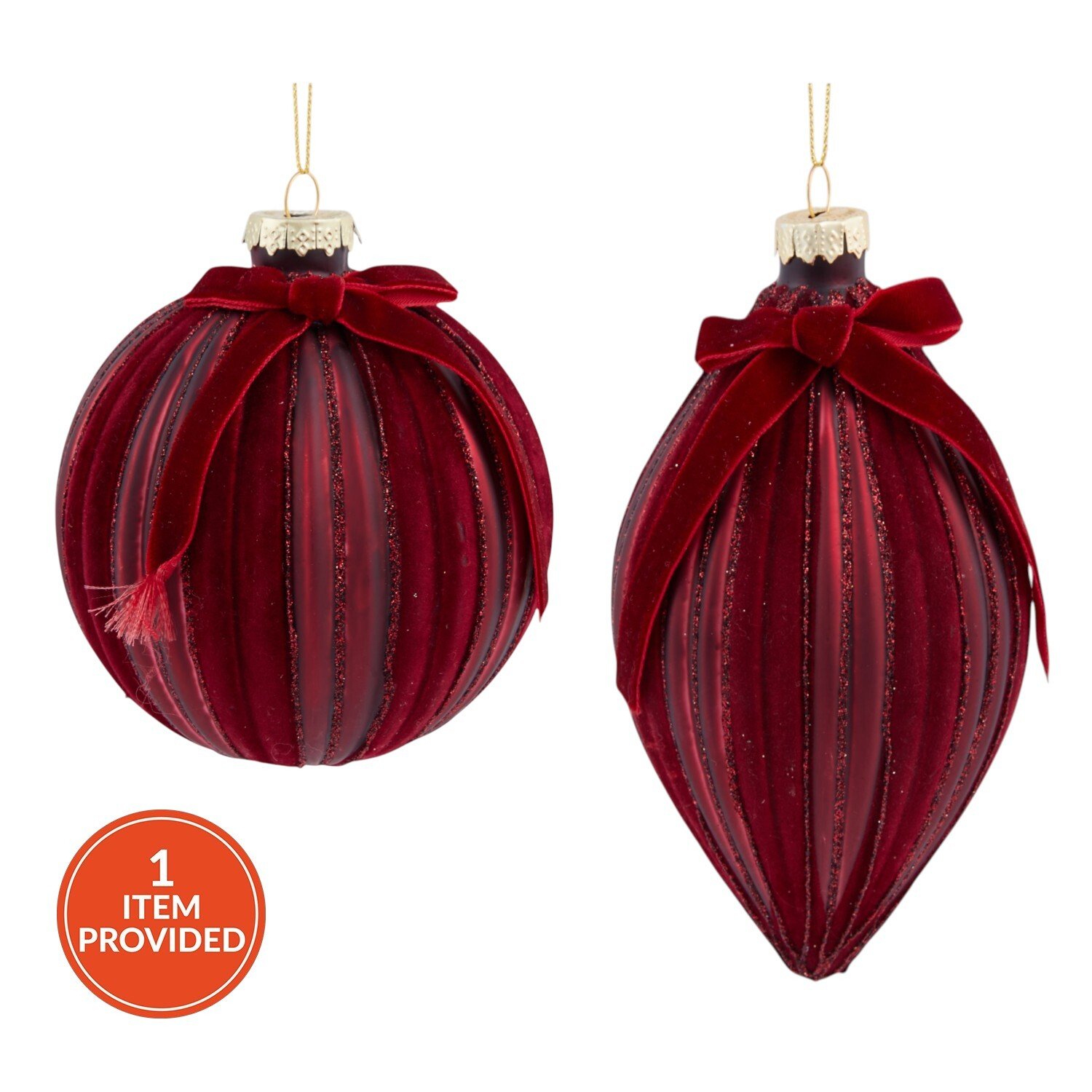 Glitter Flocked Bow Bauble Image 1