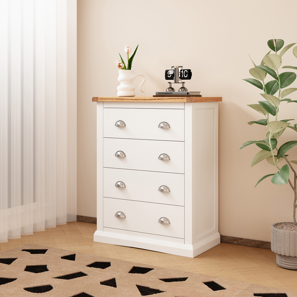 Cabinet Bits Cosenza 4 Drawer Off White Chrome Cup Handle Chest of Drawers Image 8