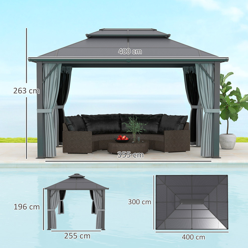 Outsunny 3 x 4m Grey Aluminium Frame Polycarbonate Hard Top Gazebo Image 7