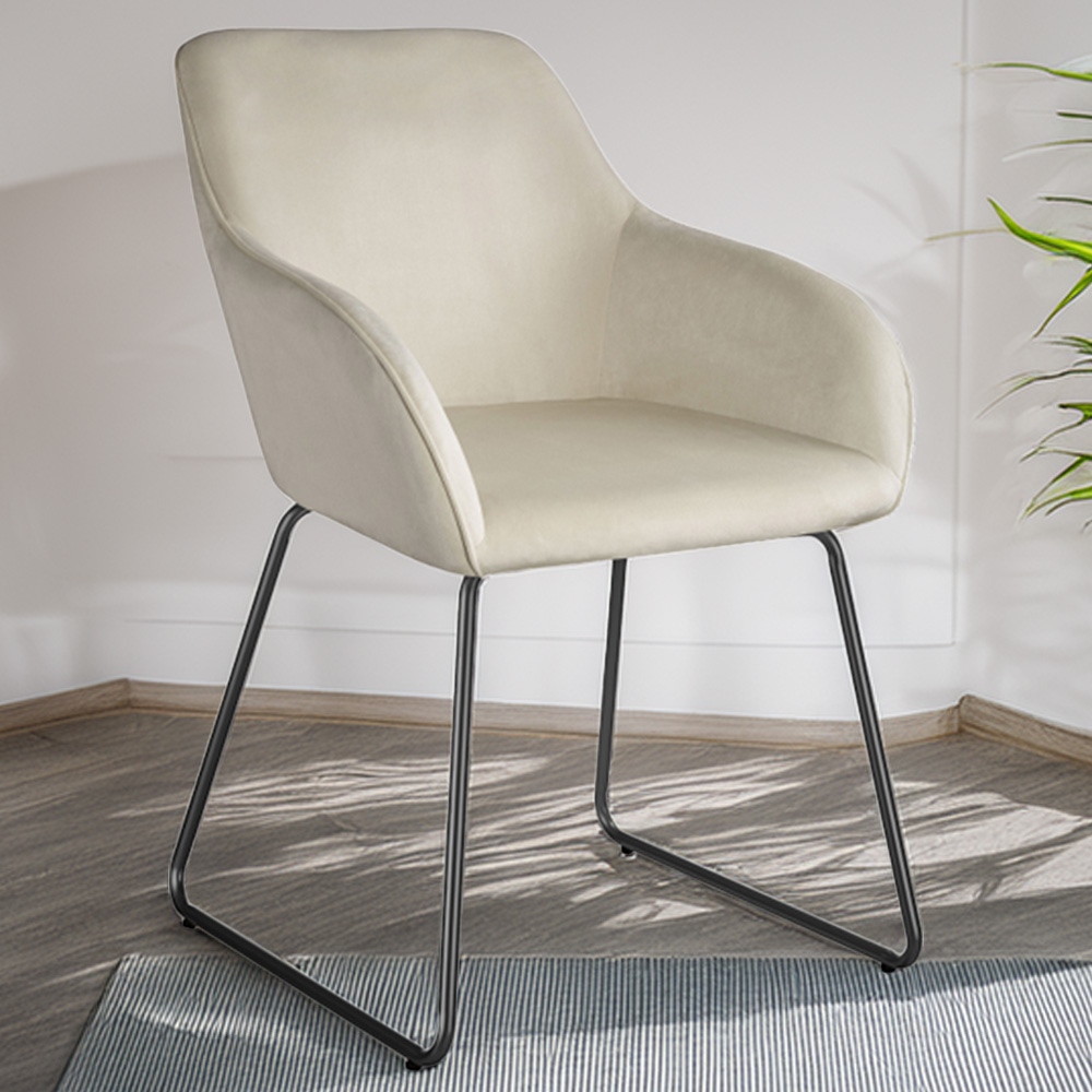 tectake Jeane Set of 4 Cream and Black Velvet Look Dining Chair Image 1