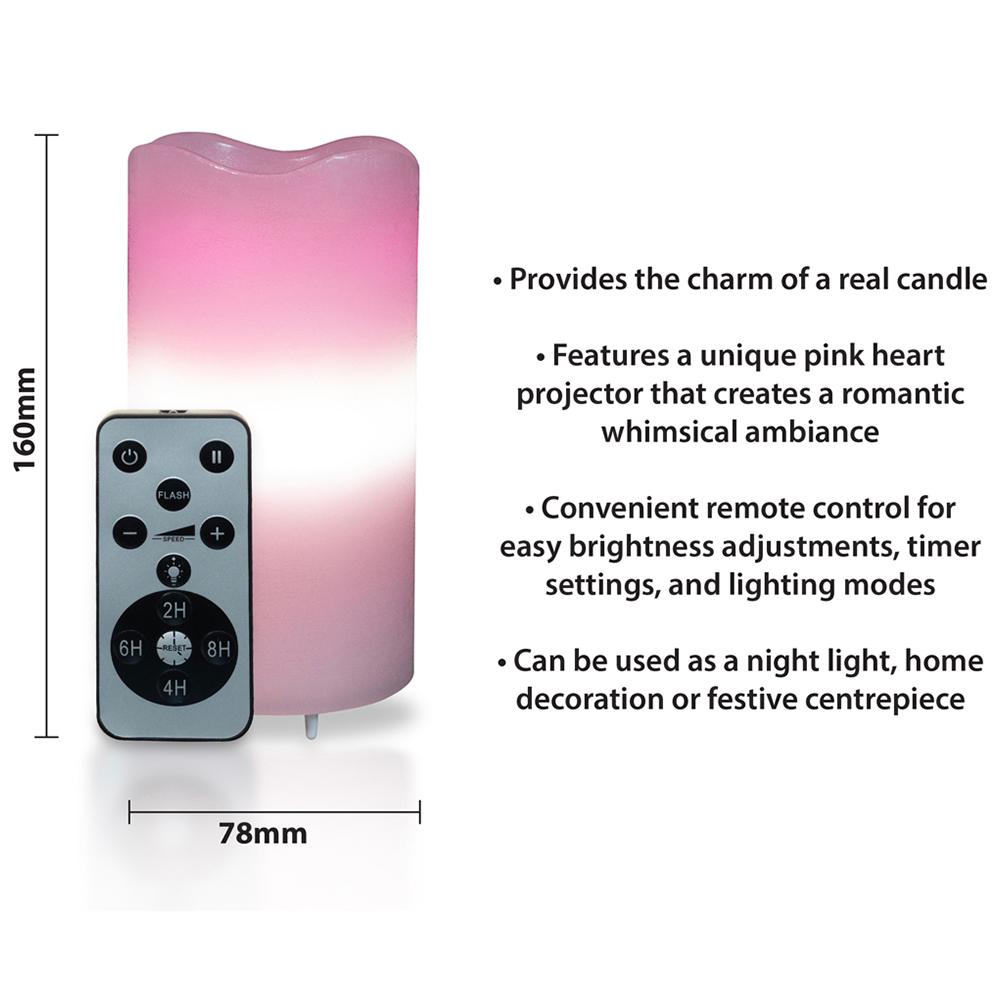 St Helens Pink Hearts LED Candle Projector Image 8