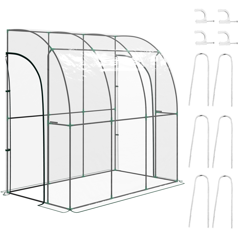 Outsunny Clear PVC Cover 3.8 x 7ft Lean to Wall Greenhouse with Doors Image 3