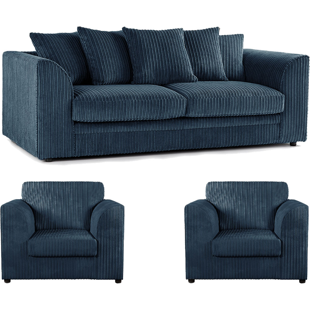 Luxor 5 Seater Navy Blue Jumbo Cord Scatter Back Sofa Suite Image 2