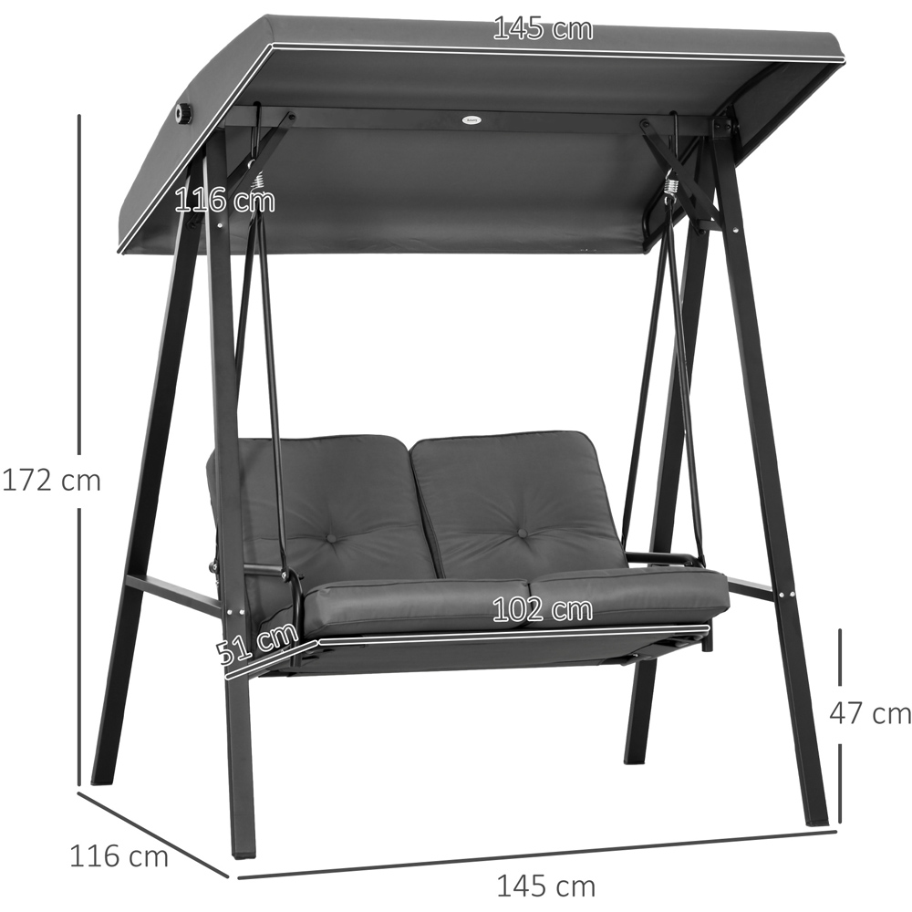 Outsunny 2 Seater Dark Grey Garden Swing Chair with Adjustable Canopy Image 7