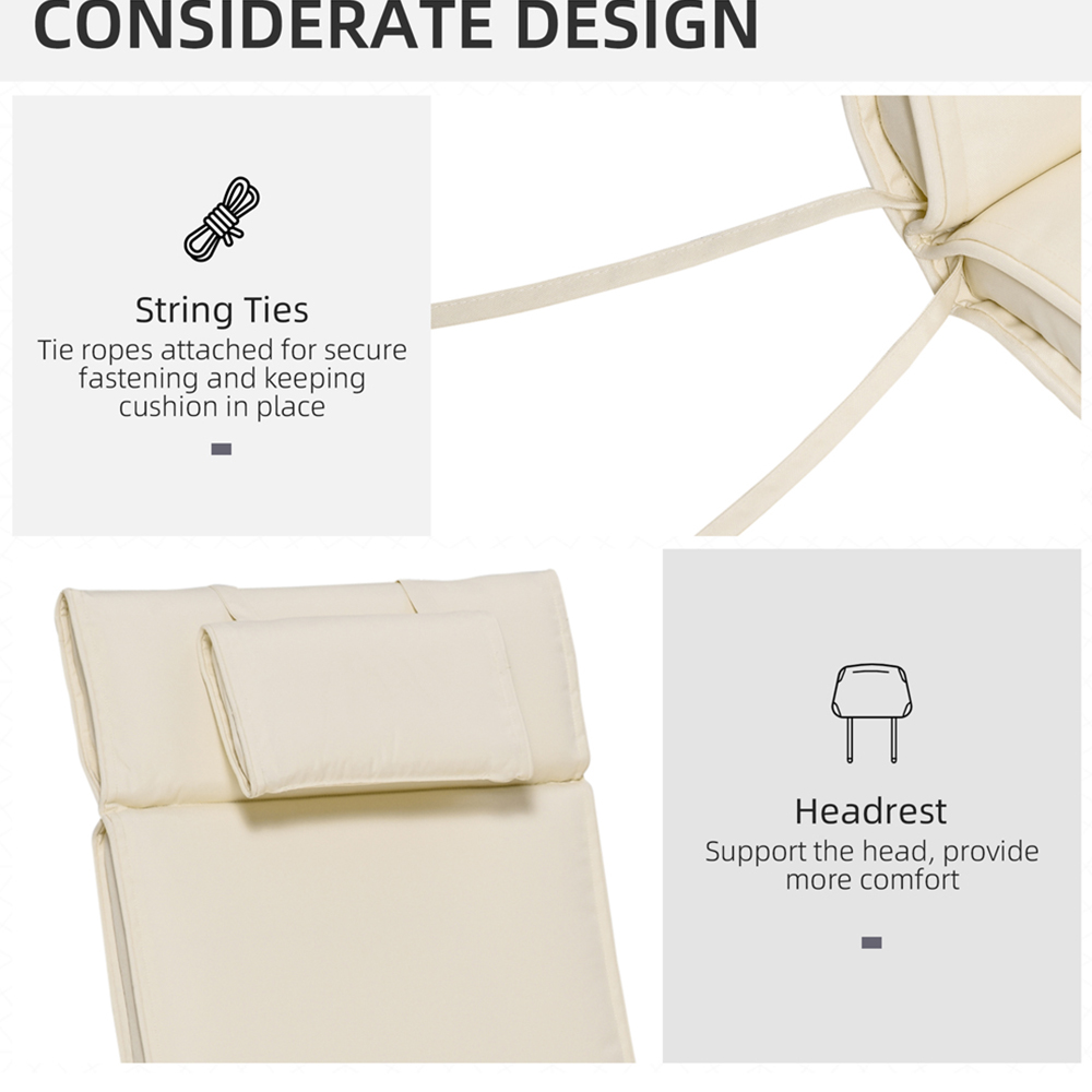 Outsunny Cream White Sun Lounger Cushion Replacement with Pillow 198 x 53cm Image 5