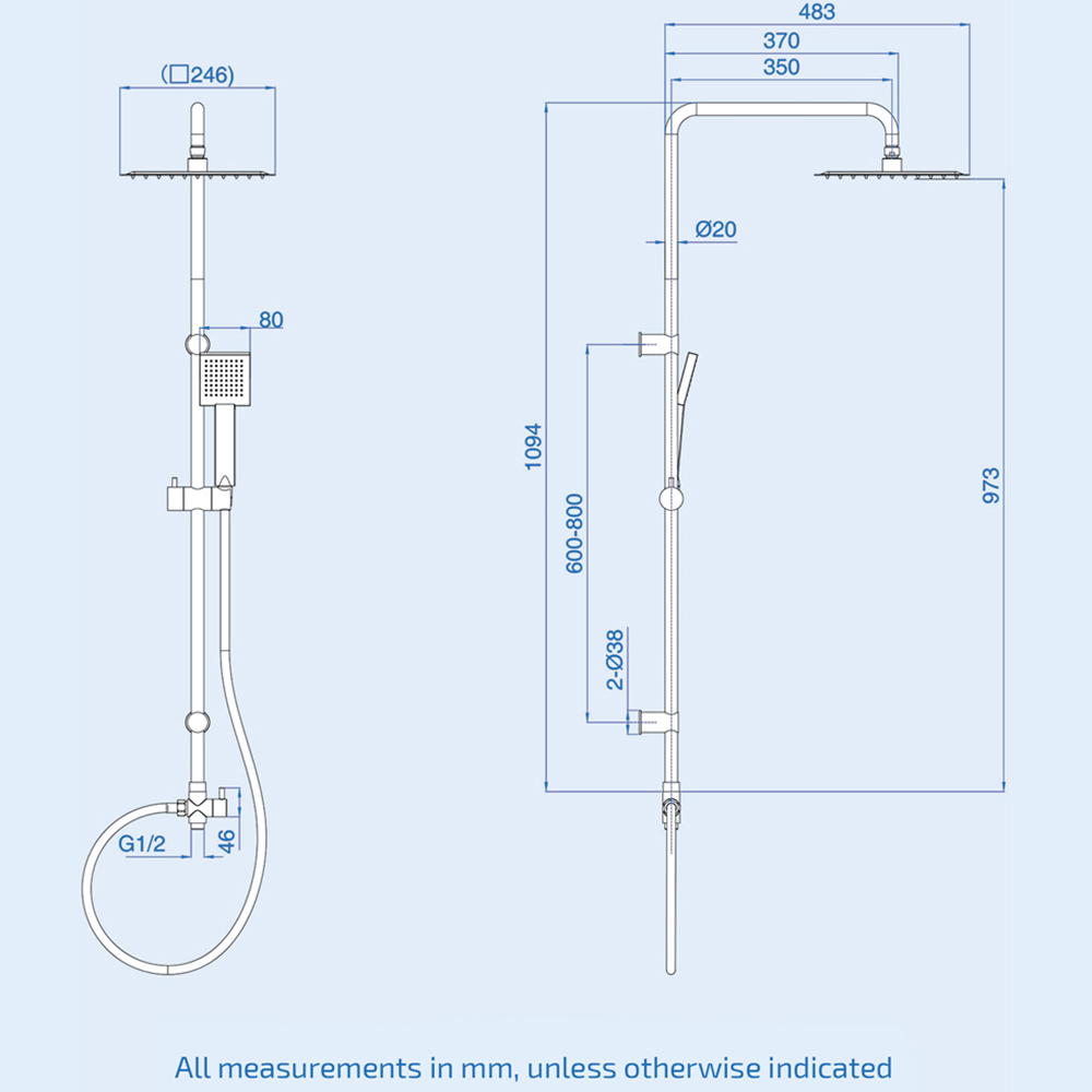 Nes Home Kenton Matte Black Square Bath Shower Mixer Tap and Riser Rail Kit with Handset Image 4