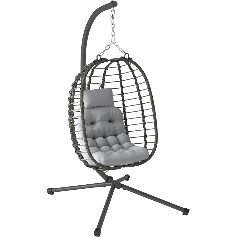 Outsunny Light Grey Rattan Hanging Egg Chair with Stand Image 2