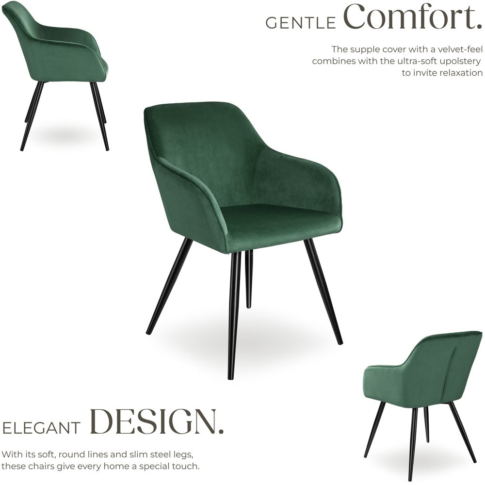 tectake Marilyn Set of 2 Dark Green and Black Velvet Look Padded Dining Chairs Image 3