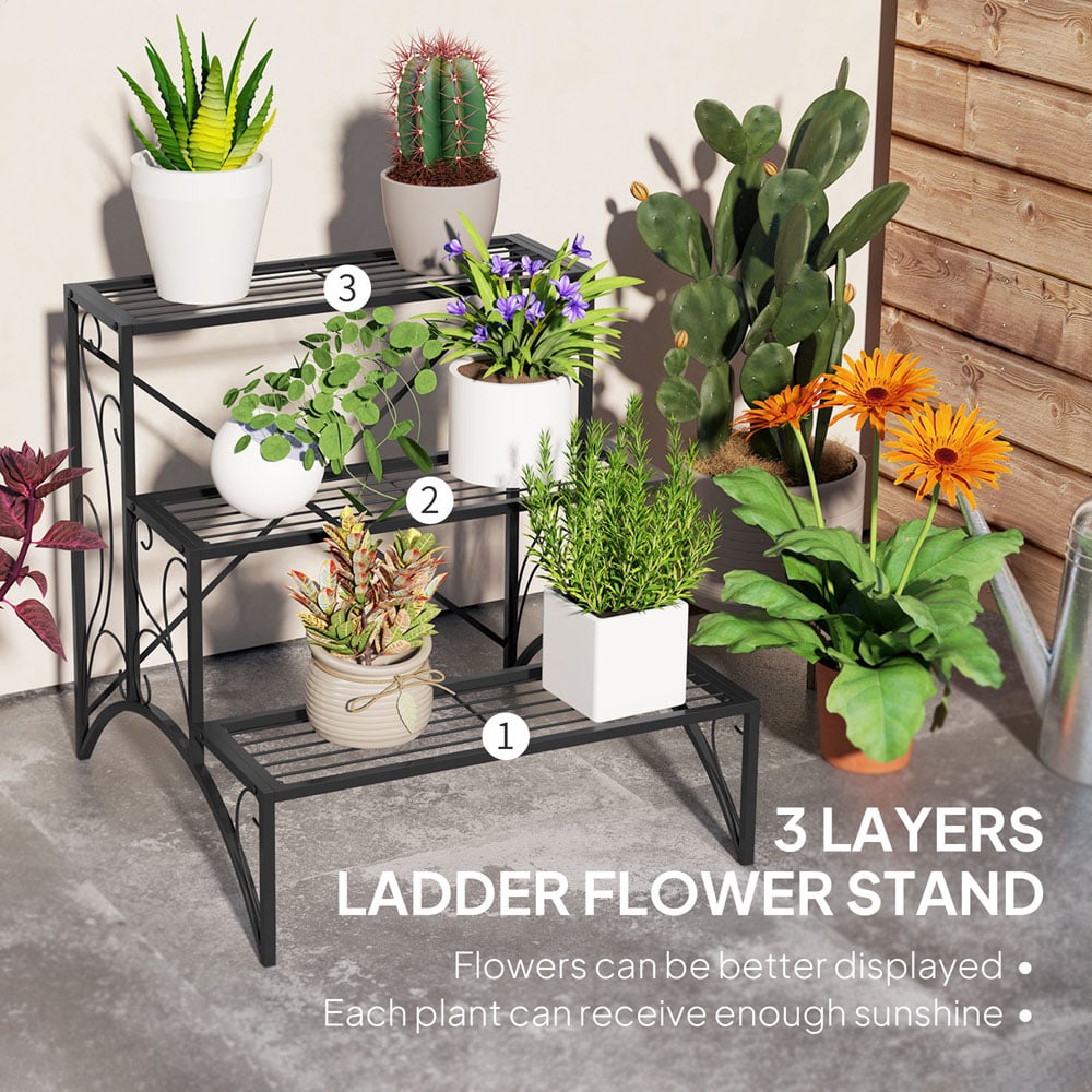 Outsunny 3 Tier Black Garden Plant Stand Image 7