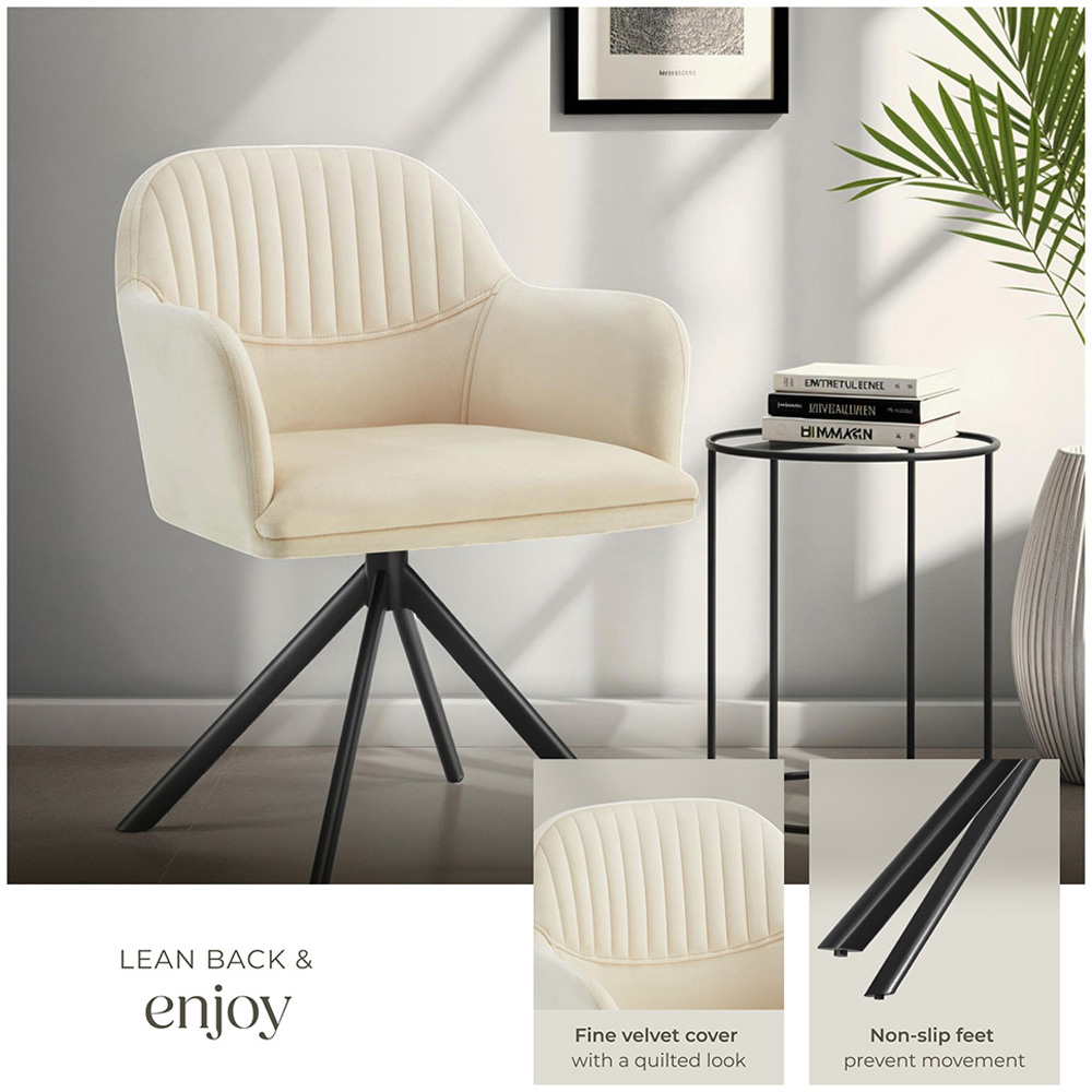 tectake Set of 2 Cream and Black Velvet Swivel Armchair Image 8