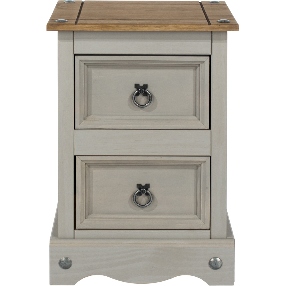 Corona 2 Drawer Grey Washed Wax Petite Bedside Table Image 2