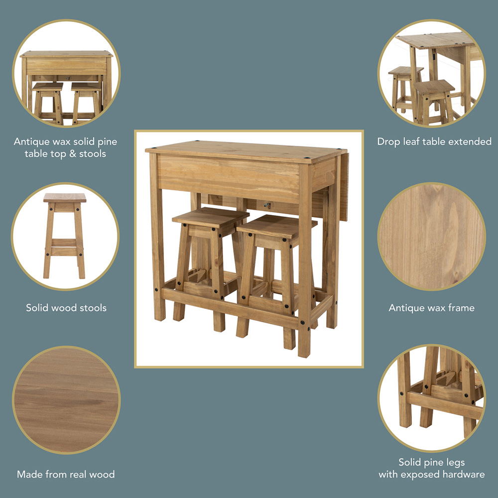 Corona 2 Seater Drop Leaf Breakfast Table Set Antique Wax Image 7