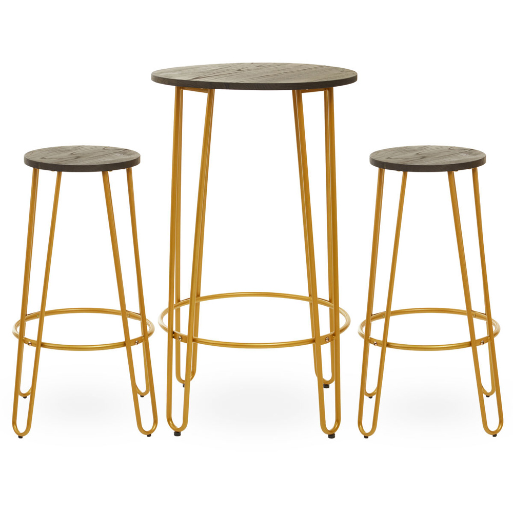 Premier Housewares District 2 Seater Gold Finish Bar Table and Stool Set Image 3