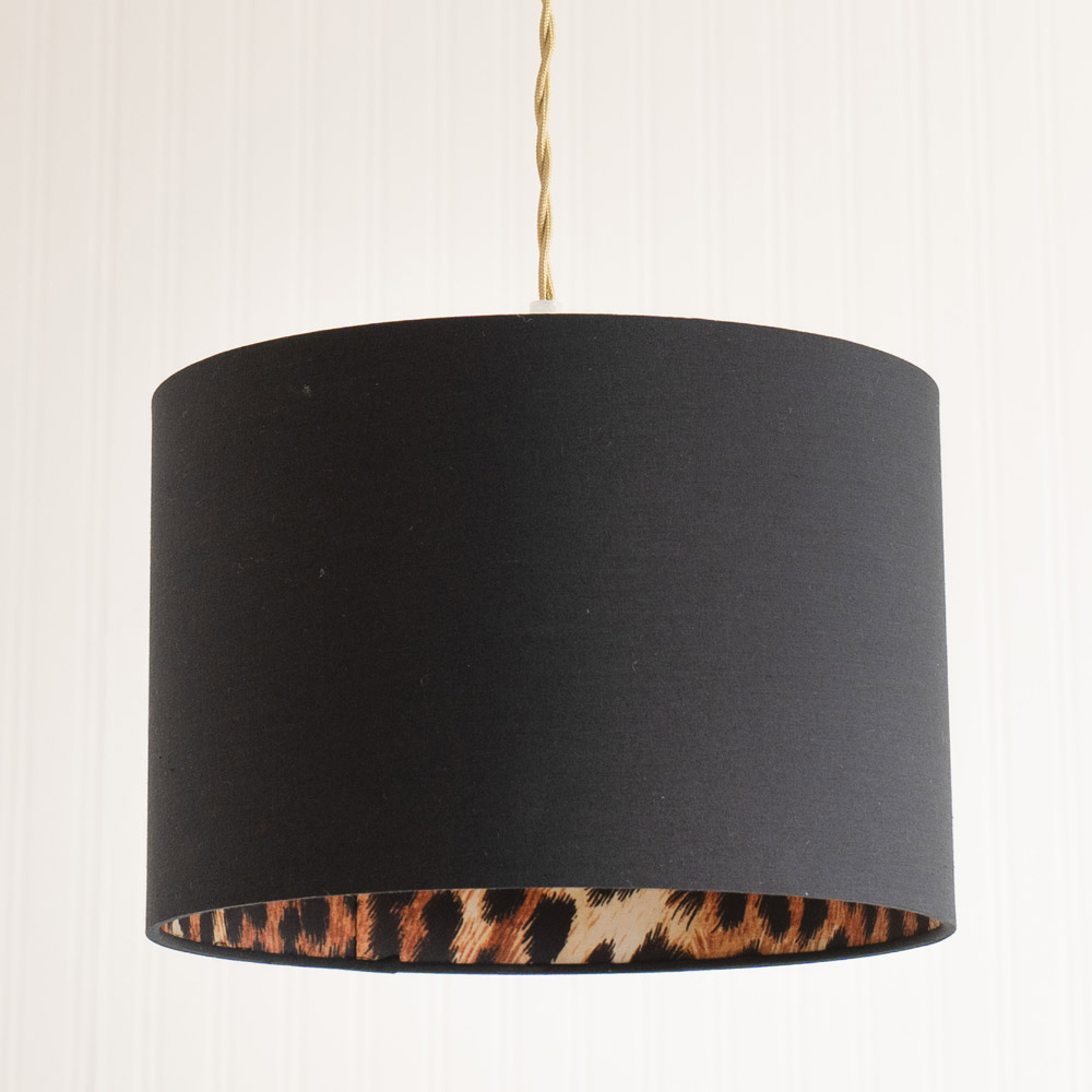 ValueLights Oasis Small Black Fabric with Leopard Print Inner Drum Ceiling Lamp Shade Image 4