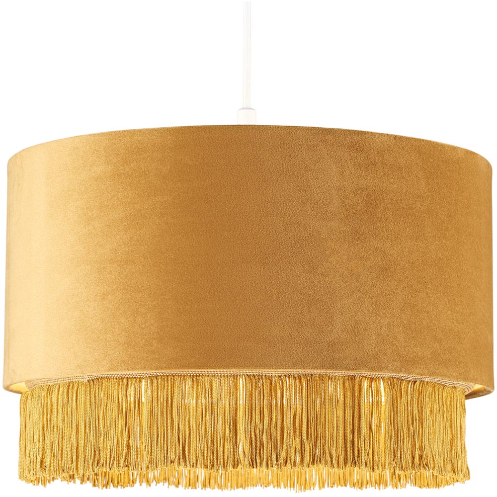 Happy Homewares Ochre Mustard Drum Pendant Shade with Tassels and Embroidered Trim Image 6