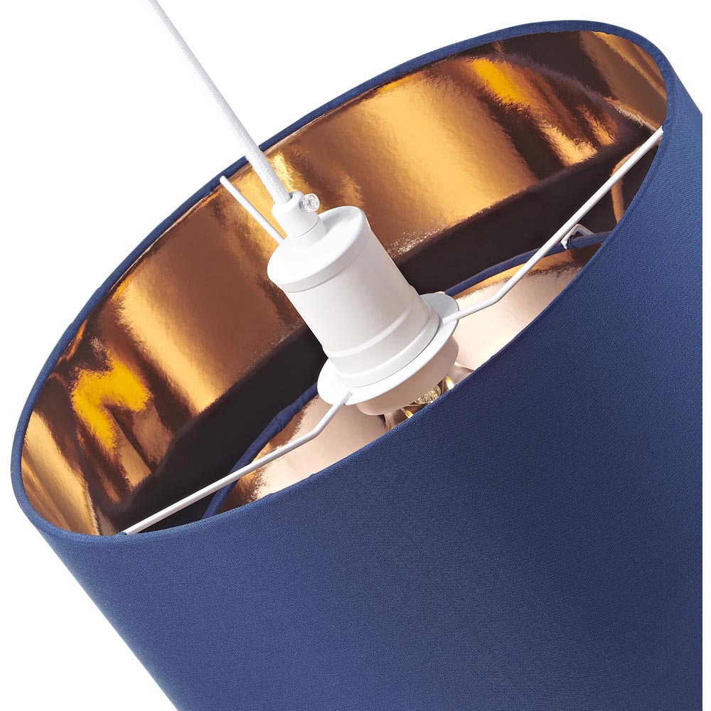 Happy Homewares Modern 2 Tier Midnight Blue Cotton Pendant Shade with Copper Inner Image 4