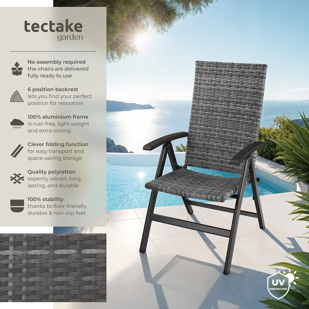 tectake Canberra Grey 6 Step Adjustable and Foldable Garden Chair Image 6
