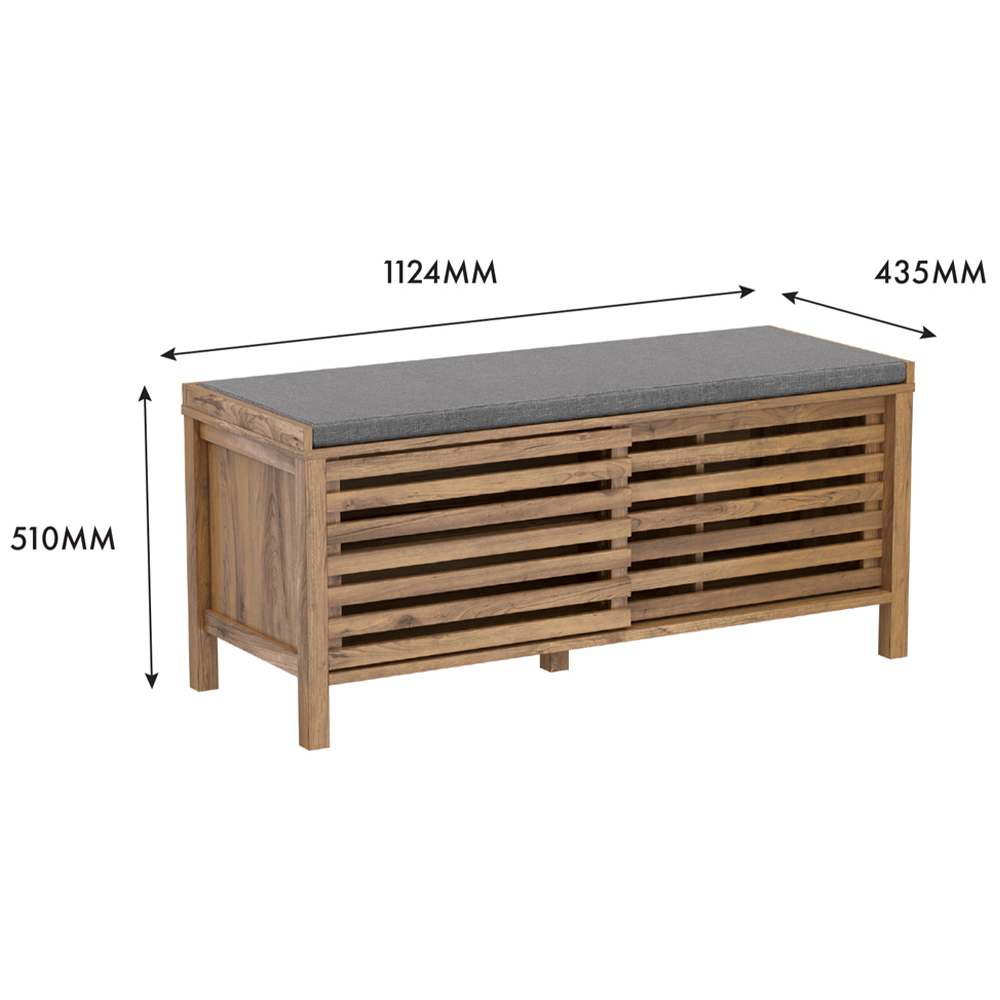 Flexi Storage Erik 2 Door Mango Wood Effect Slatted Hallway Bench with Cushion Image 9