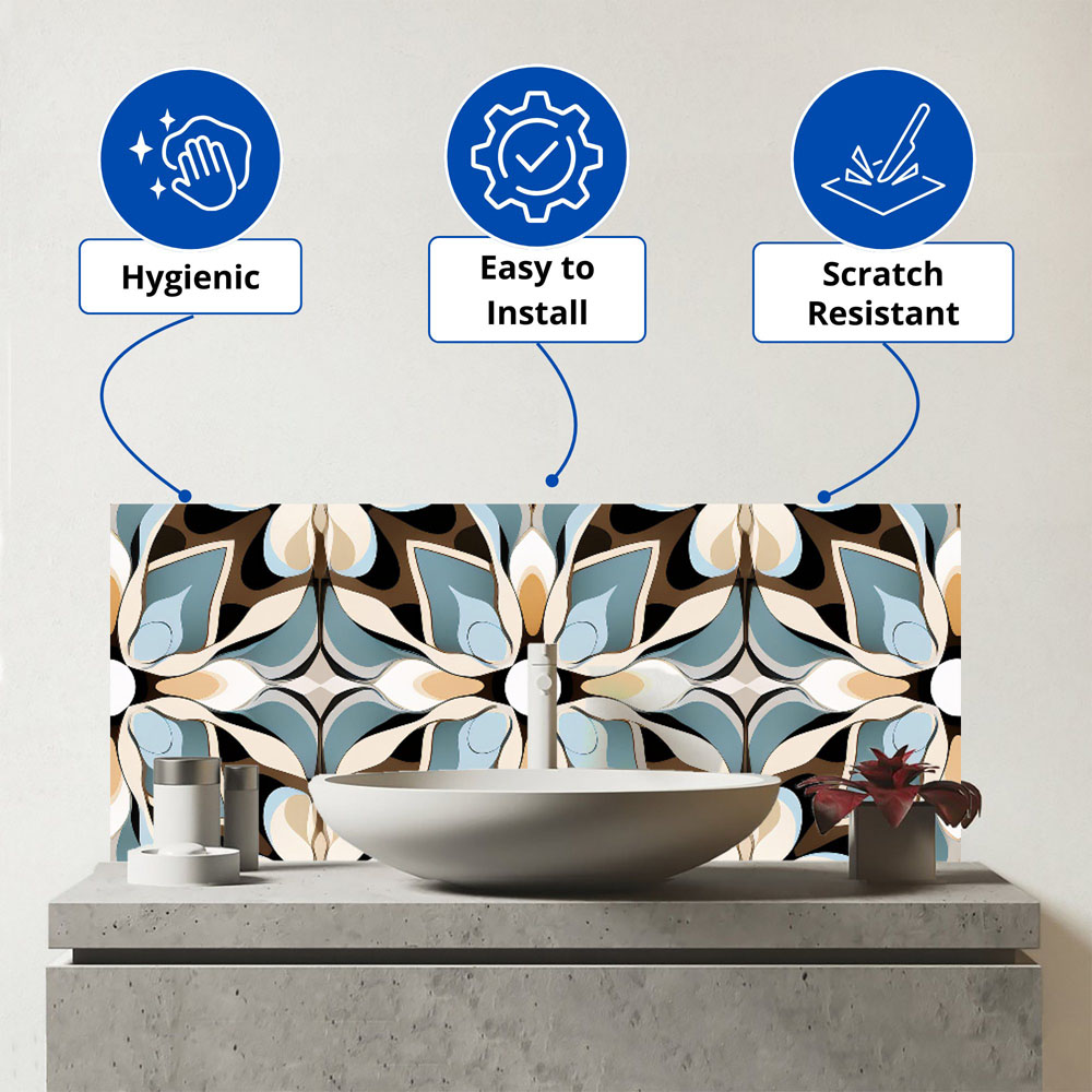 Warren Reed Designer Beige and Brown Abstract Pattern Glass Bathroom Splashback 25 x 60cm Image 3