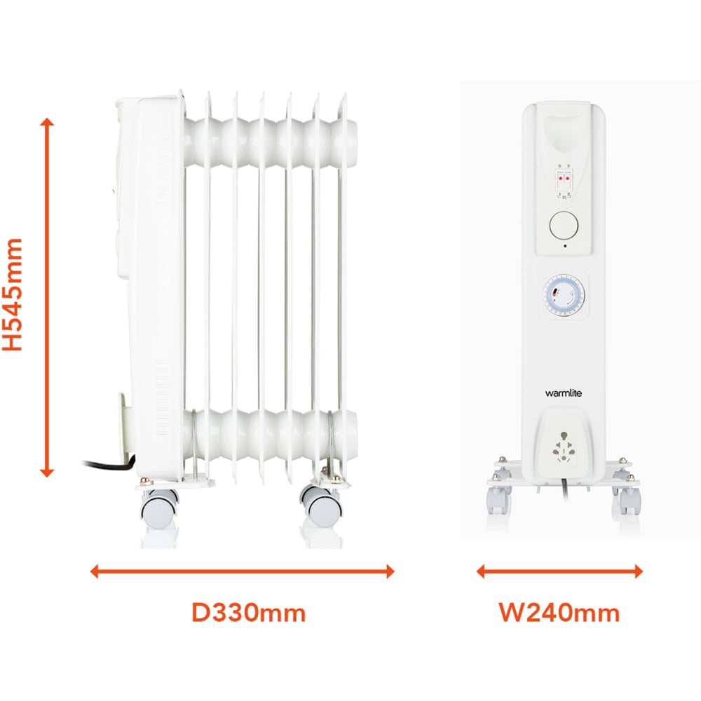 Warmlite 7 Fin White Oil Filled Radiator with Timer and Castor Wheels 1500W Image 9