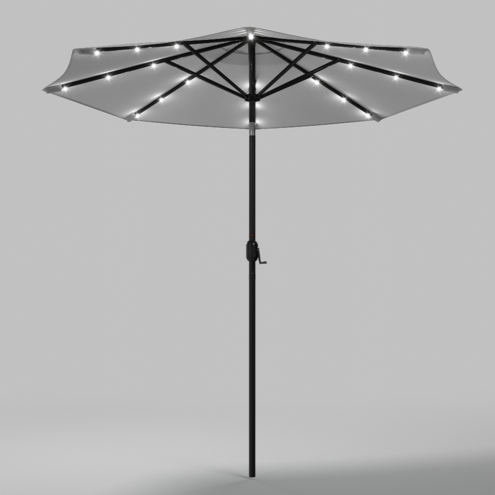 Living and Home Light Grey 24 LED Crank Lift Garden Parasol 3m Image 2