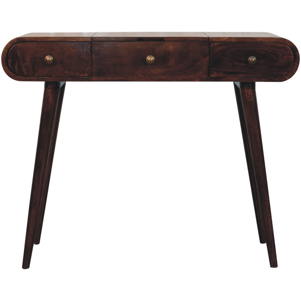 Artisan Furniture 3 Drawer Dark Brown Walnut Solid Wood Dressing Table with Foldable Mirror Image 4