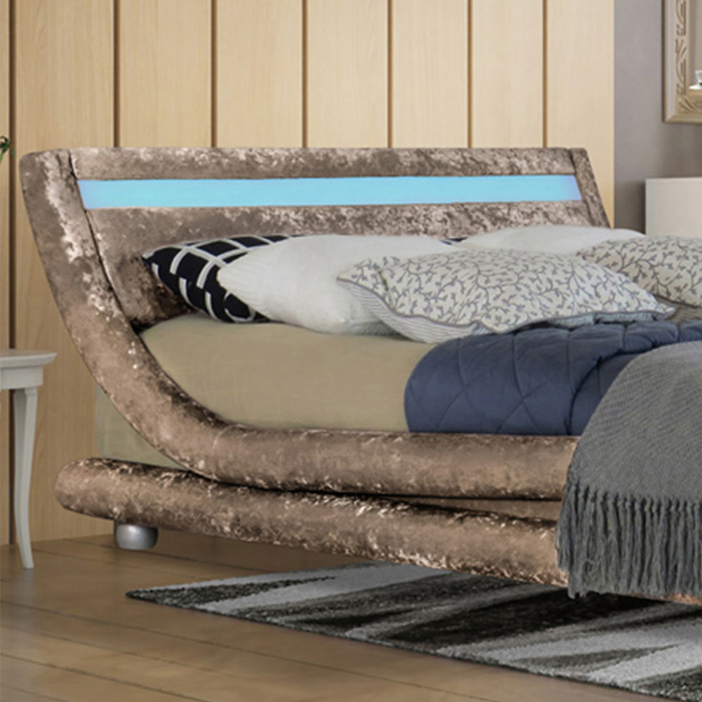 Brooklyn Modern Curved King Size Truffle Crushed Velvet LED Bed Frame Image 2