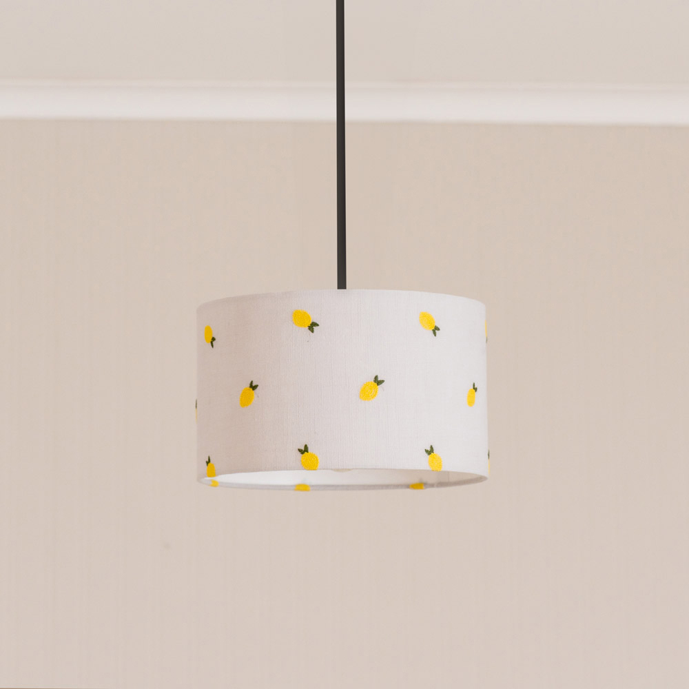 ValueLights Brae Natural White Lemon Embroidered Small Drum Lamp Shade Image 3