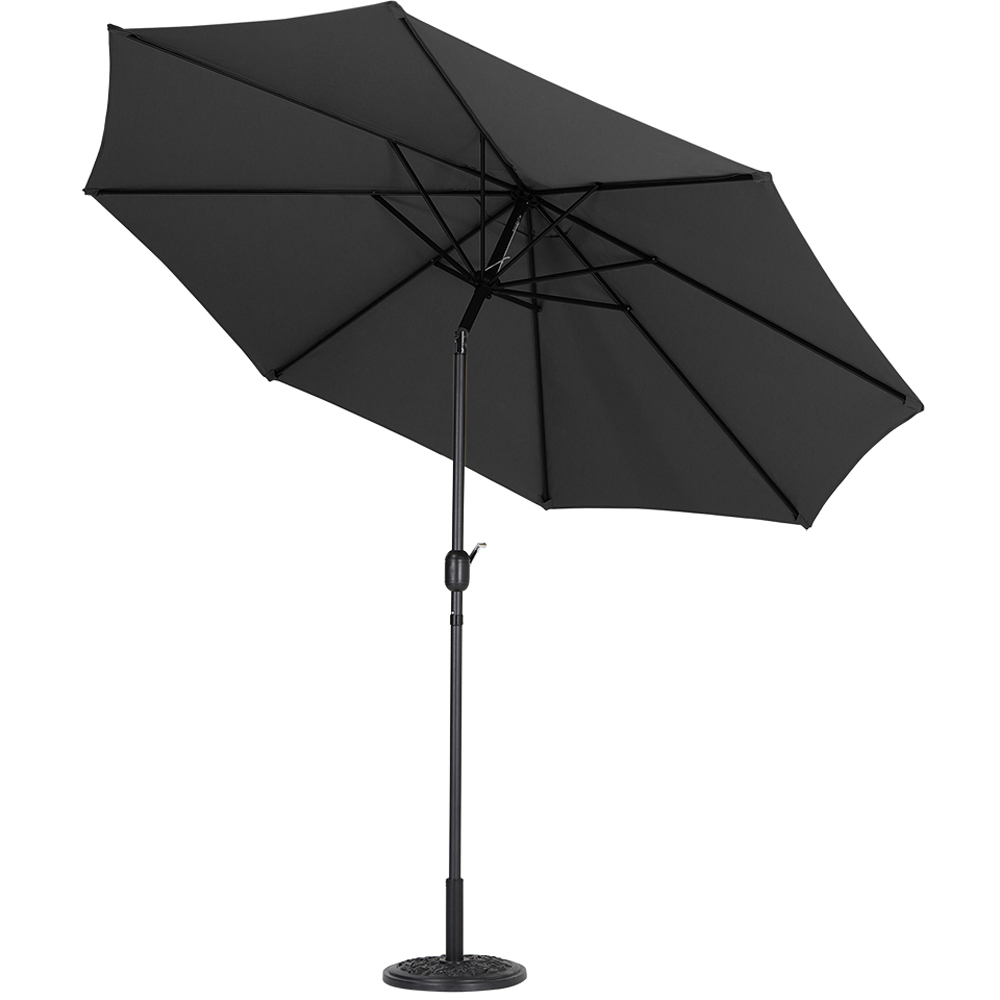 Living and Home Black Round Crank Tilt Parasol with Floral Round Base 3m Image 4