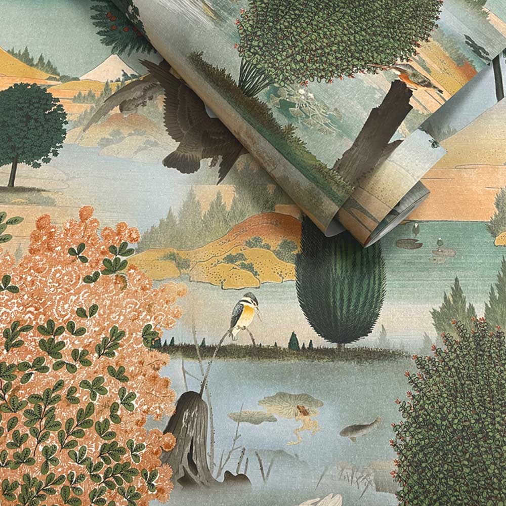 Holden Decor Swan Lake Orange Green Wallpaper Image 2