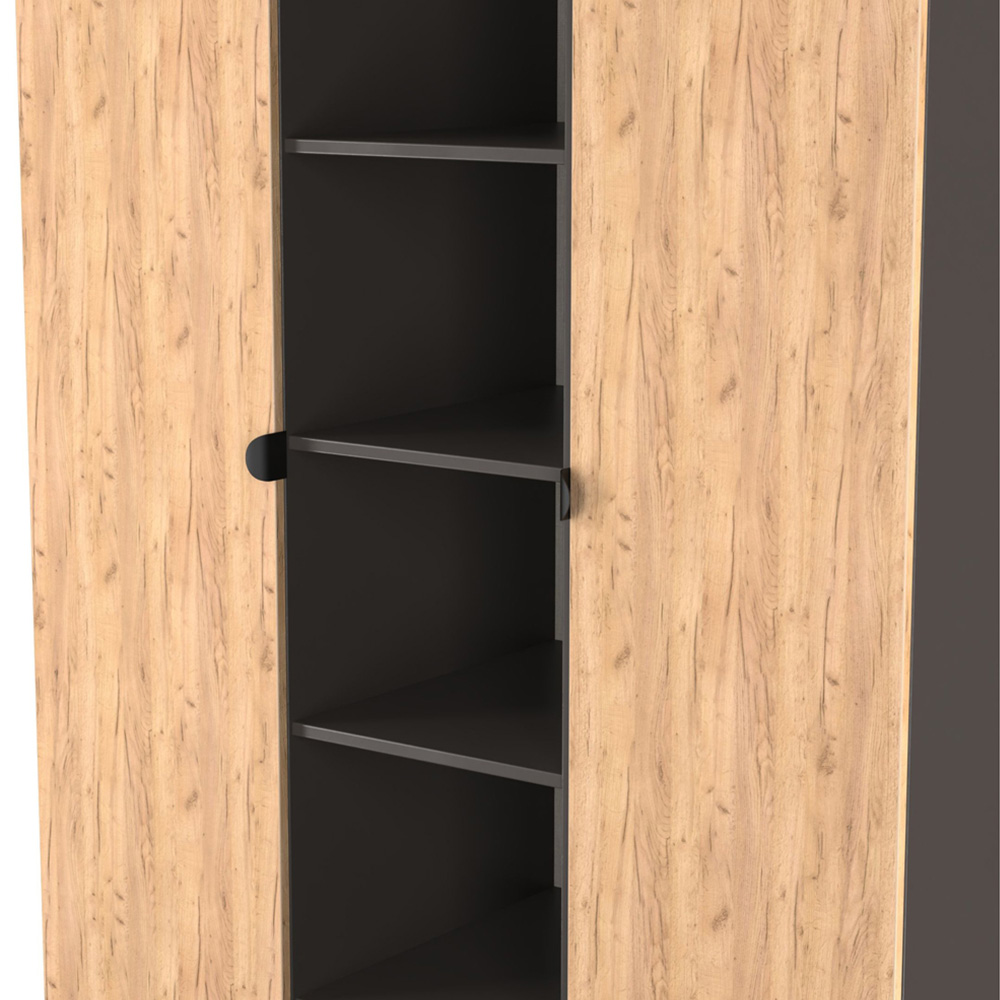 Crowndale Bora 2 Door 6 Shelf Gold Oak and Graphite Triple Wardrobe Image 7