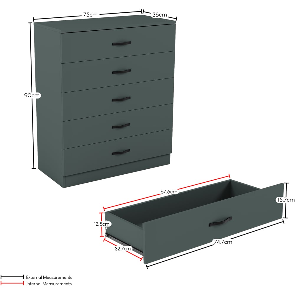 Vida Designs Riano 5 Drawer Jasper Green Chest of Drawers Image 9