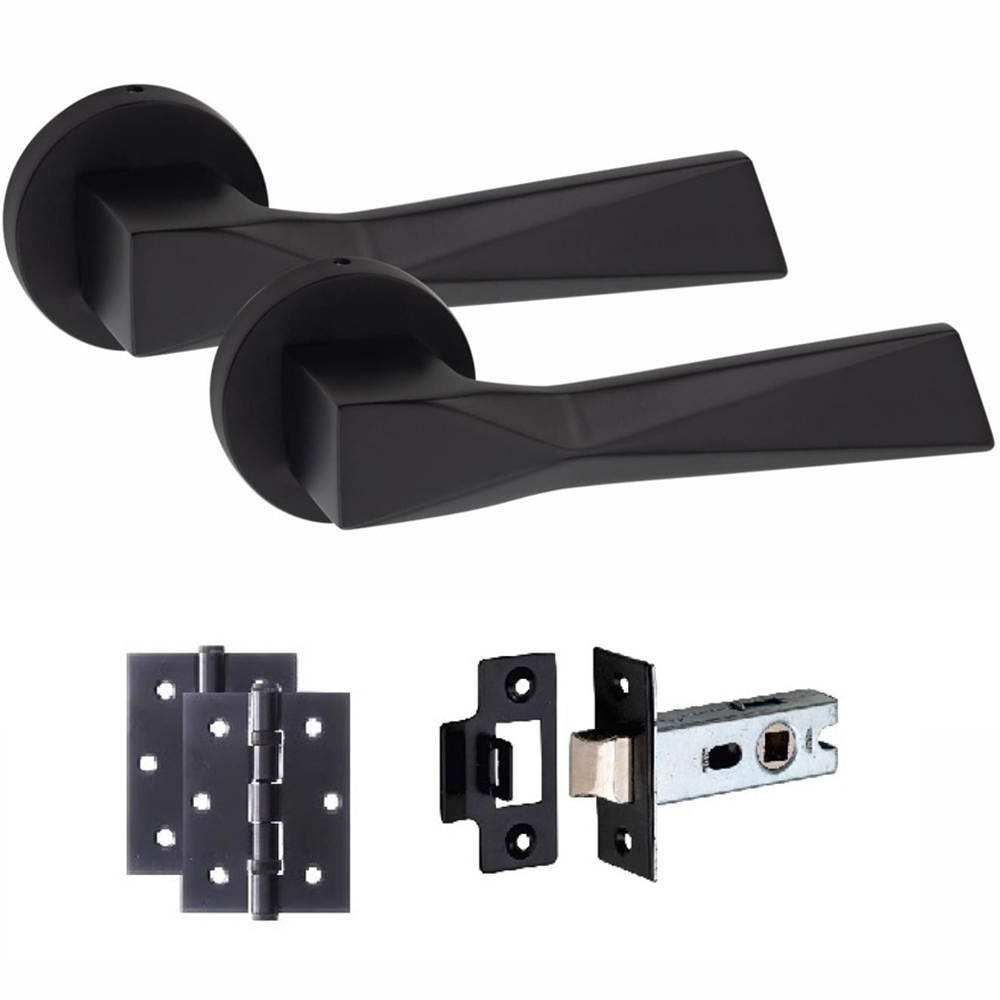 Golden Grace Modern Aura Matt Black Door Handles Set 6 Pack Image 2