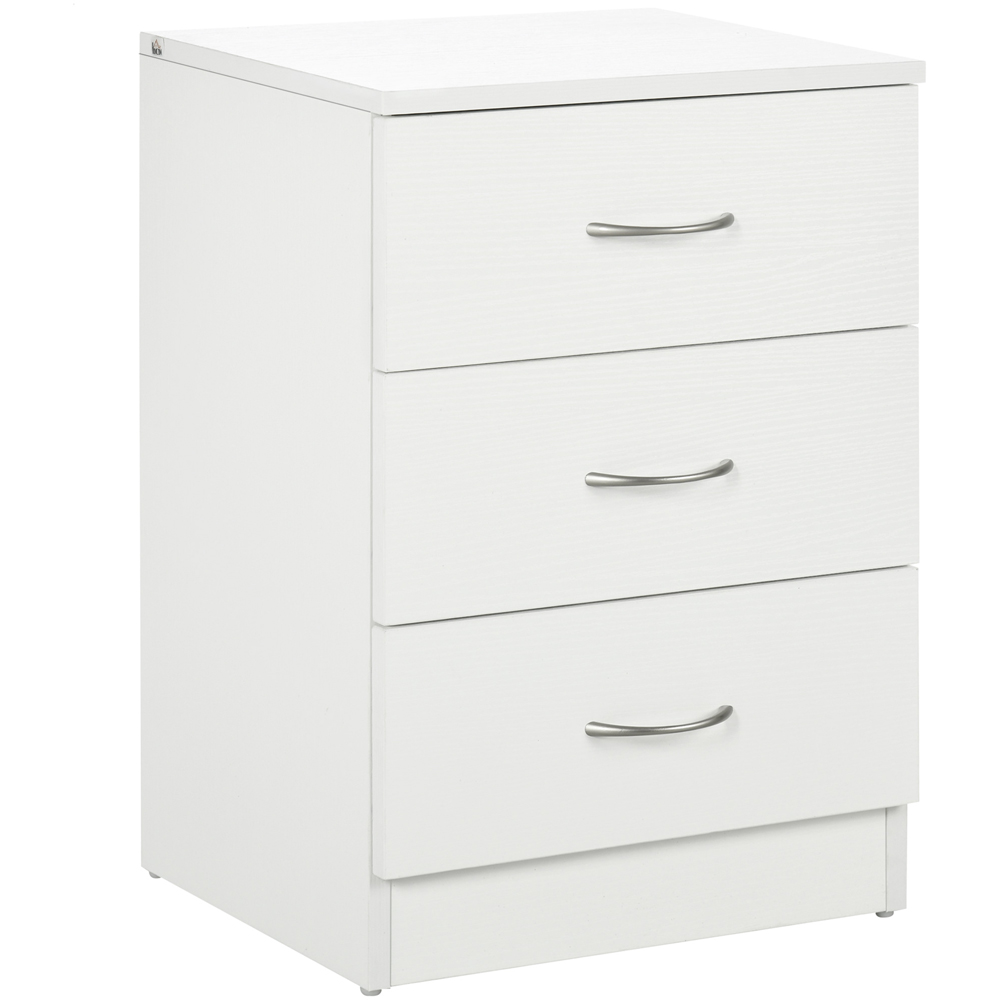 Portland 3 Drawer White Wooden Bedside Table Image 2