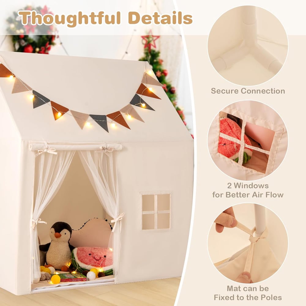 Costway 3 Person Indoor and Outdoor Toddler Tent with Padded Non Slip Mat Beige Image 7