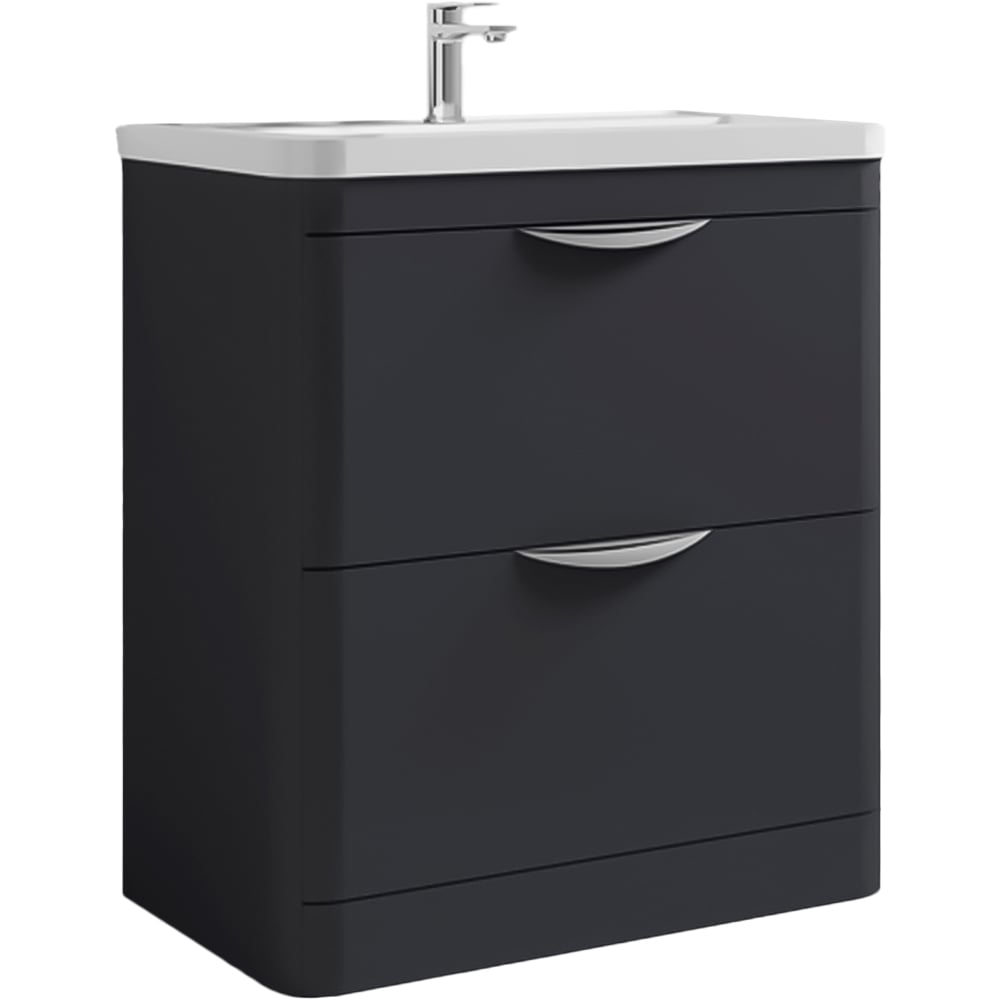 nuie Parade 2 Drawer Soft Black Floor Standing Vanity Unit and 1 Tap Hole Ceramic Basin 800mm Image 1