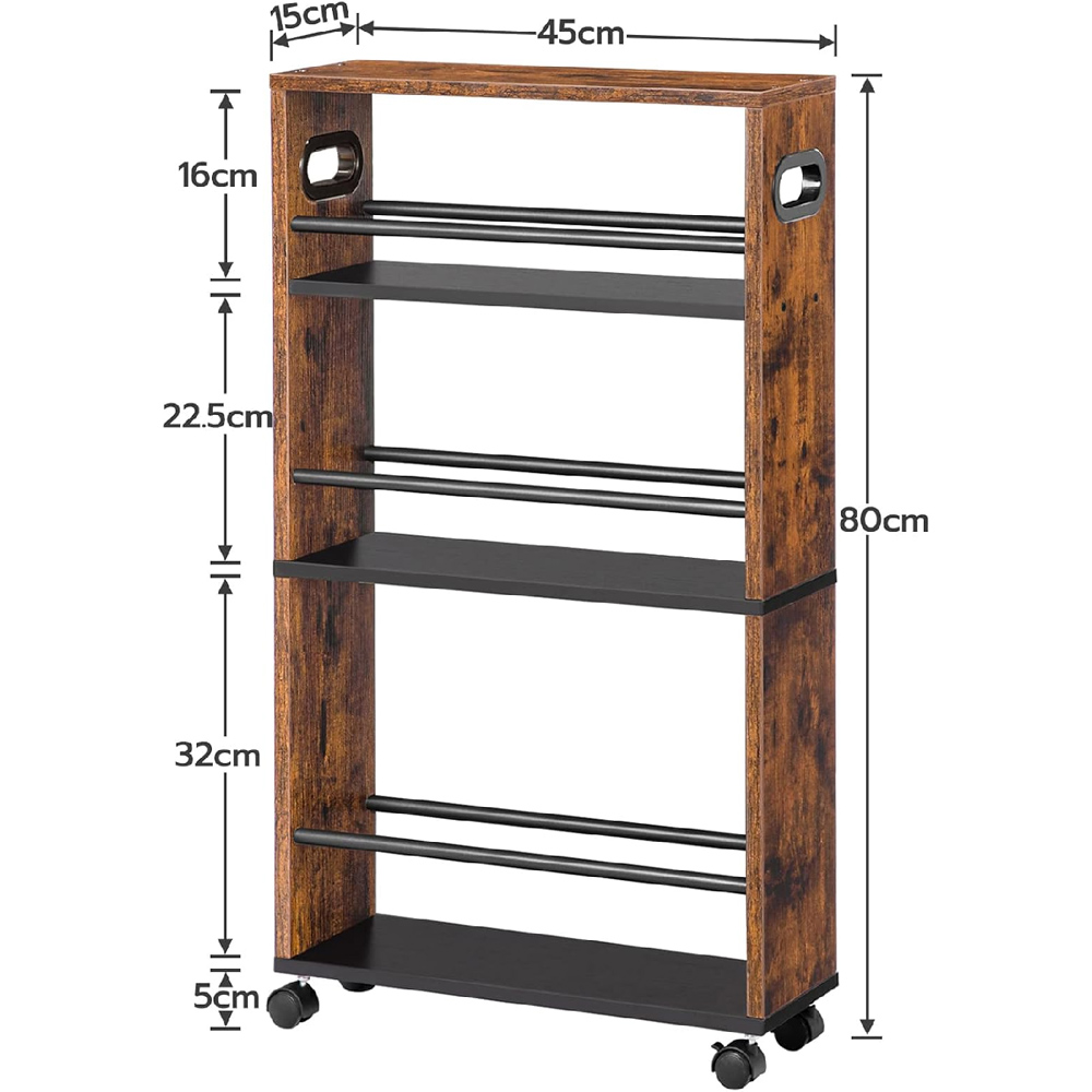 Modcraft 3 Shelf Slim Rolling Kitchen Trolley with Lockable Wheels Image 5
