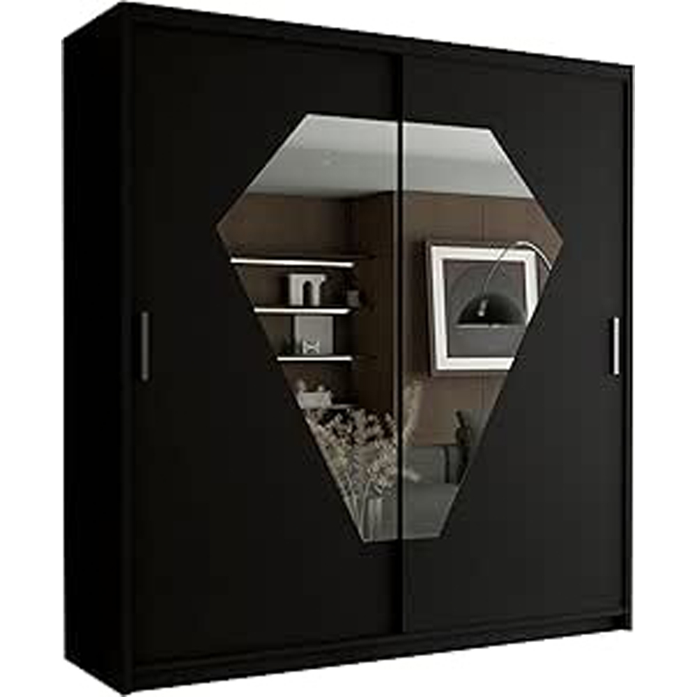 Sliding Wardrobes 4U Diamond 2 Door Black Wide Mirrored Wardrobe Image 2