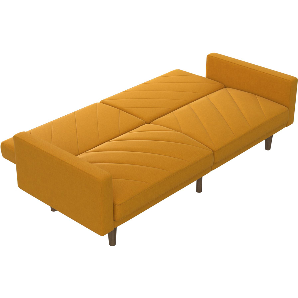 Dorel Paxson 3 Seater Linen Mustard Sofa Bed with Wooden Feet | Homebase