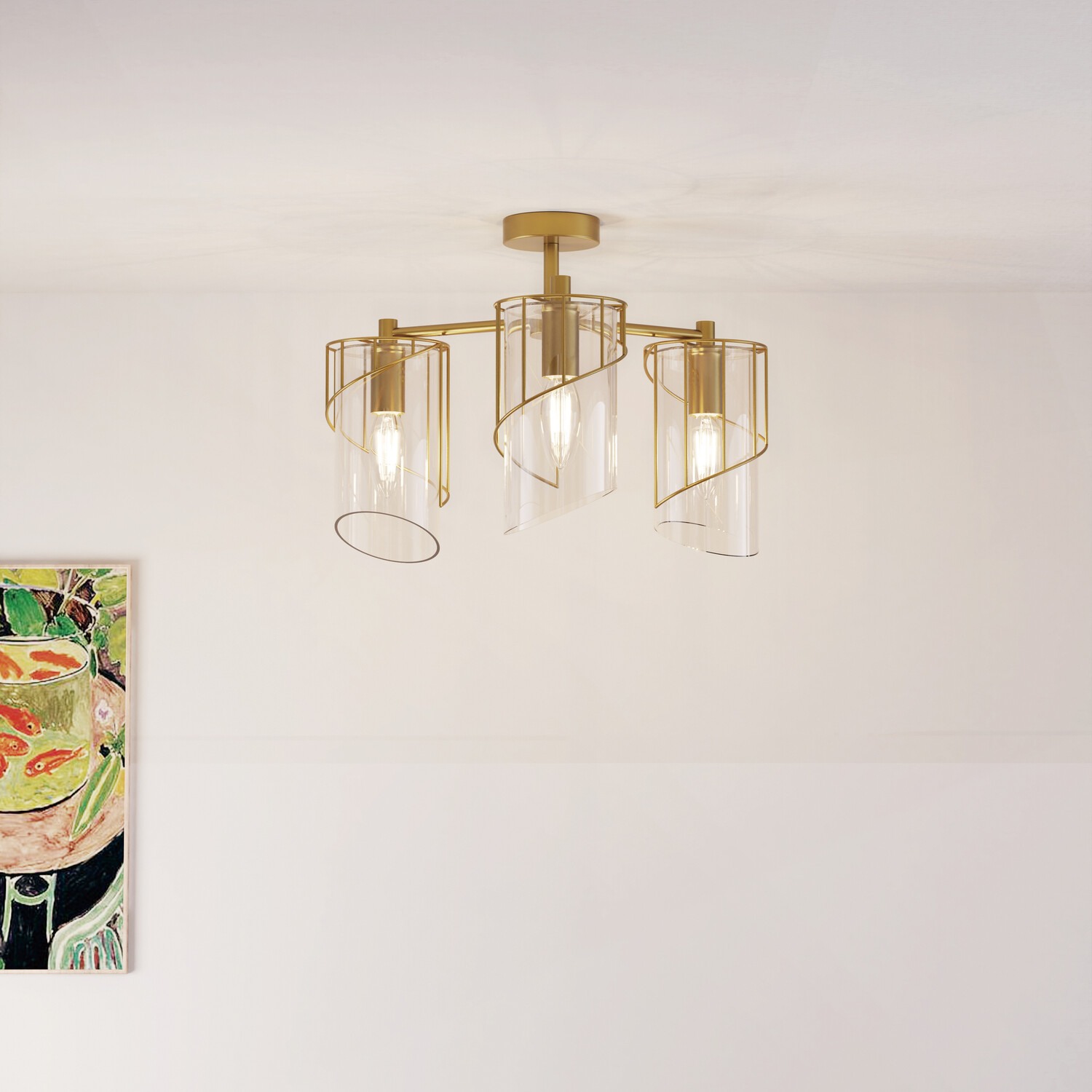 Georgie 3 Arm Flush Ceiling Fitting Brass Image 3