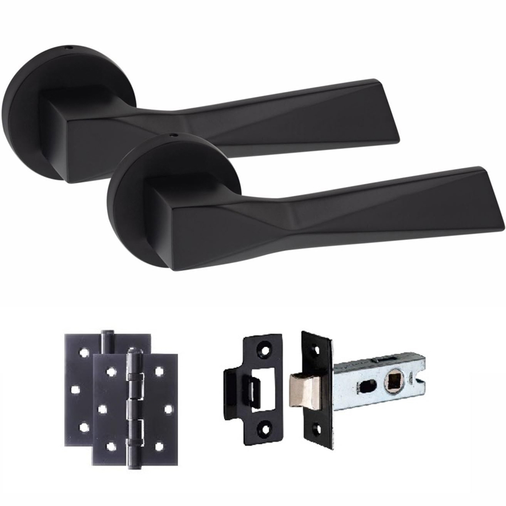Golden Grace Modern Aura Matt Black Door Handles Set 4 Pack Image 2