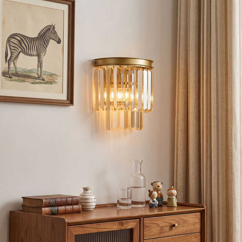 Living and Home Gold Crystal Glass E14 Wall Light Image 2