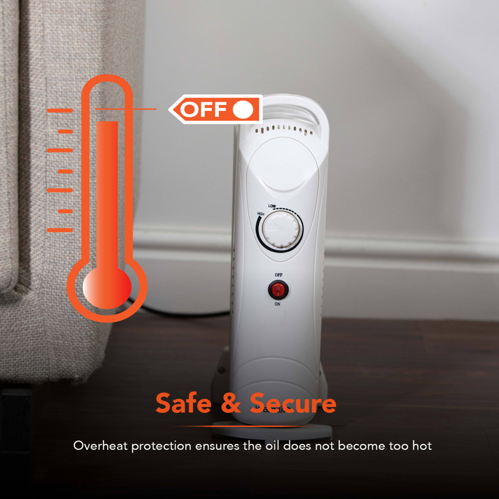 Warmlite 5 Fin White Oil Filled Radiator with Adjustable Thermostat 650W Image 7