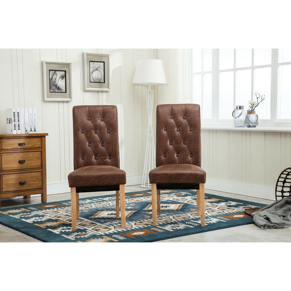 Brown Set of 2 Tufted High Back Fabric Dining Chair Image 2