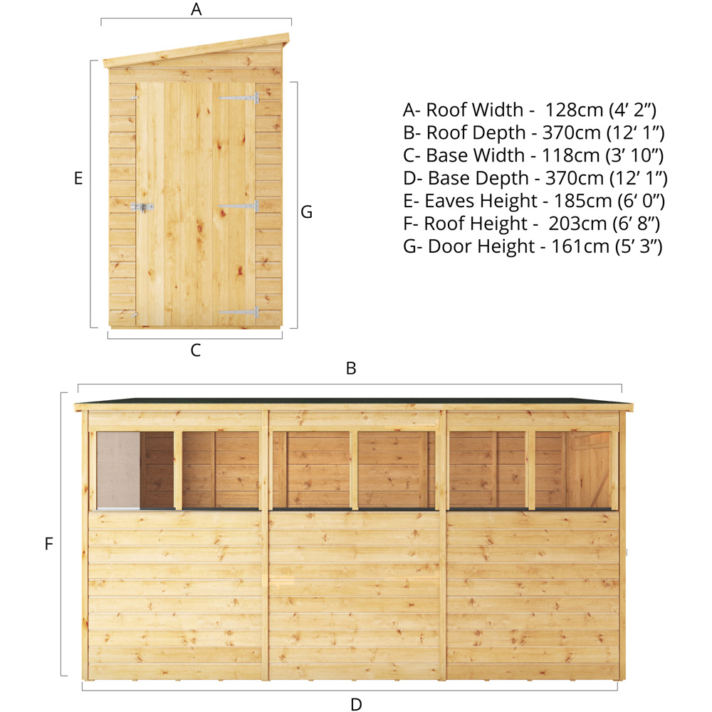 Mercia 12 x 4ft Shiplap Pent Shed Image 8