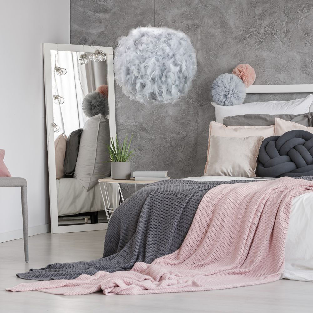 Happy Homewares Large Grey Real Feather Decorated Pendant Shade Image 2