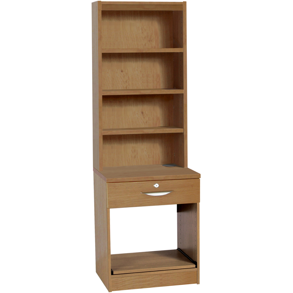 R White Cabinets Single Drawer 4 Shelf Printer Desk Stand with Hutch Brown Image 2